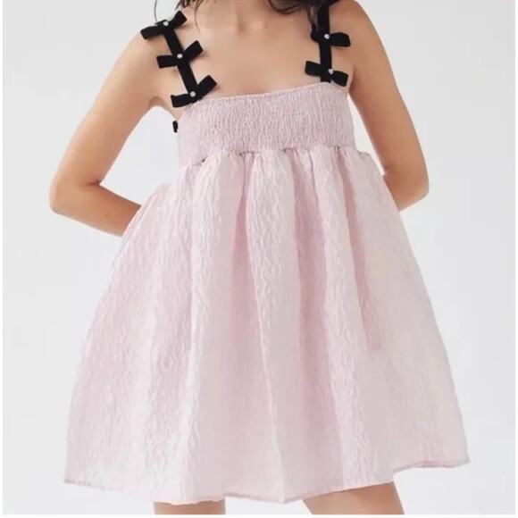 NEW $252 Dream Sister Jane Bow Strap Babydoll Mini Dress in Pink - Picture 1 of 10